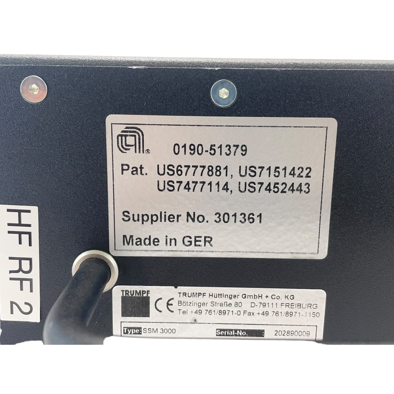 AMAT APPLIED MATERIALS 0190-51379 RFG PLASMA GENERATOR SSM 3000 TRUMPF HUTTINGER