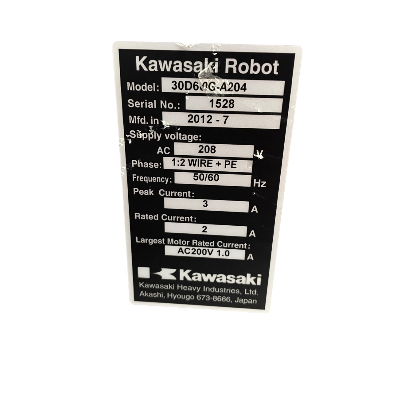 KAWASAKI HEAVY INDUSTRIES 30D60G-A204 ROBOT CONTROLLER