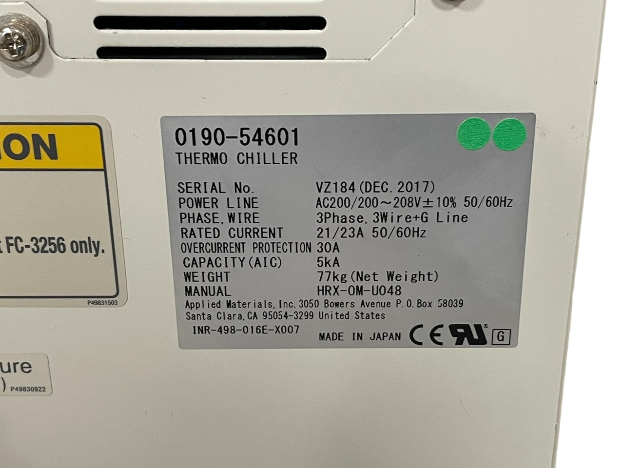 AMAT APPLIED MATERIALS 0190-54601 SMC THERMO CHILLER INR-498-016E-X007