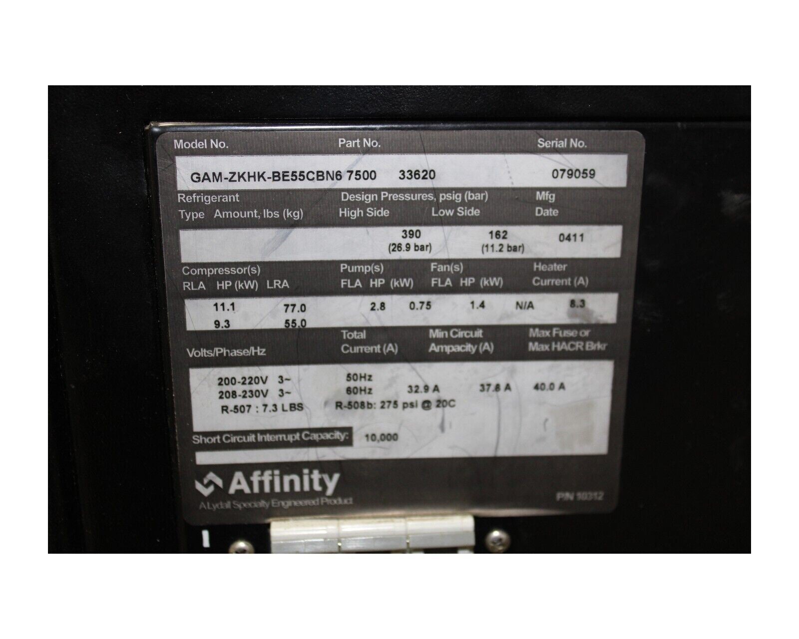 AFFINITY GAM-ZKHK-BE55CBN6 7500 CHILLER AIR COOLED