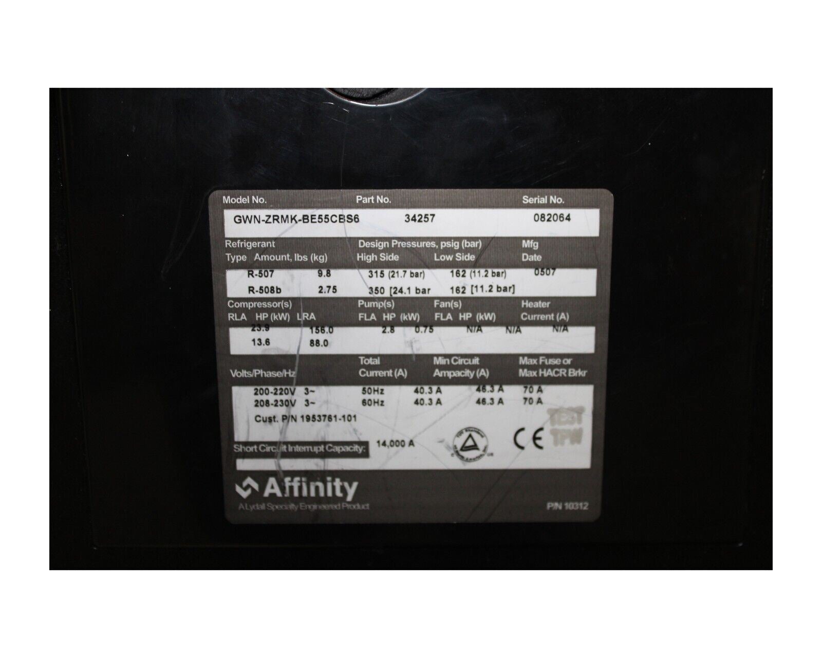 AFFINITY GWN-ZRMK-BE55CBS6 34257 CHILLER 1953761-101 WATER COOLED